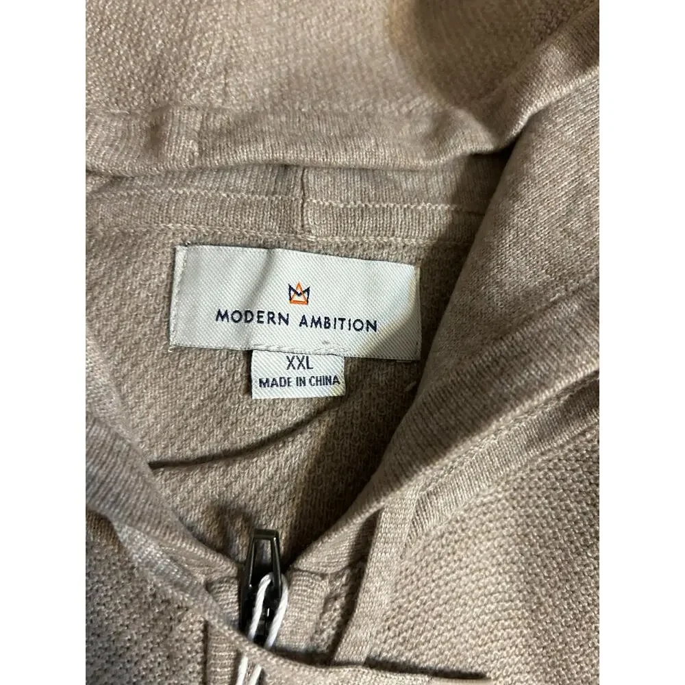 Modern Ambition Men's Full Zip Hooded Sweater Beige XXL